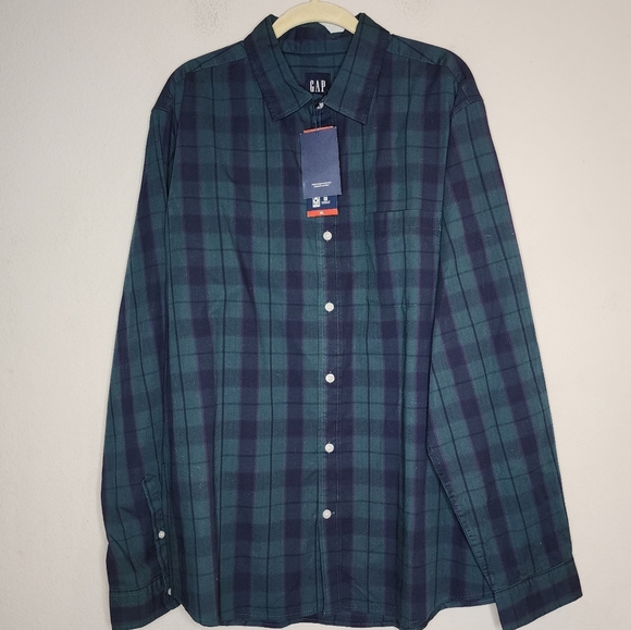 NWT Gap Green Blue Purple Plaid Long Sleeve Button Down Shirt Size XL - Picture 1 of 15